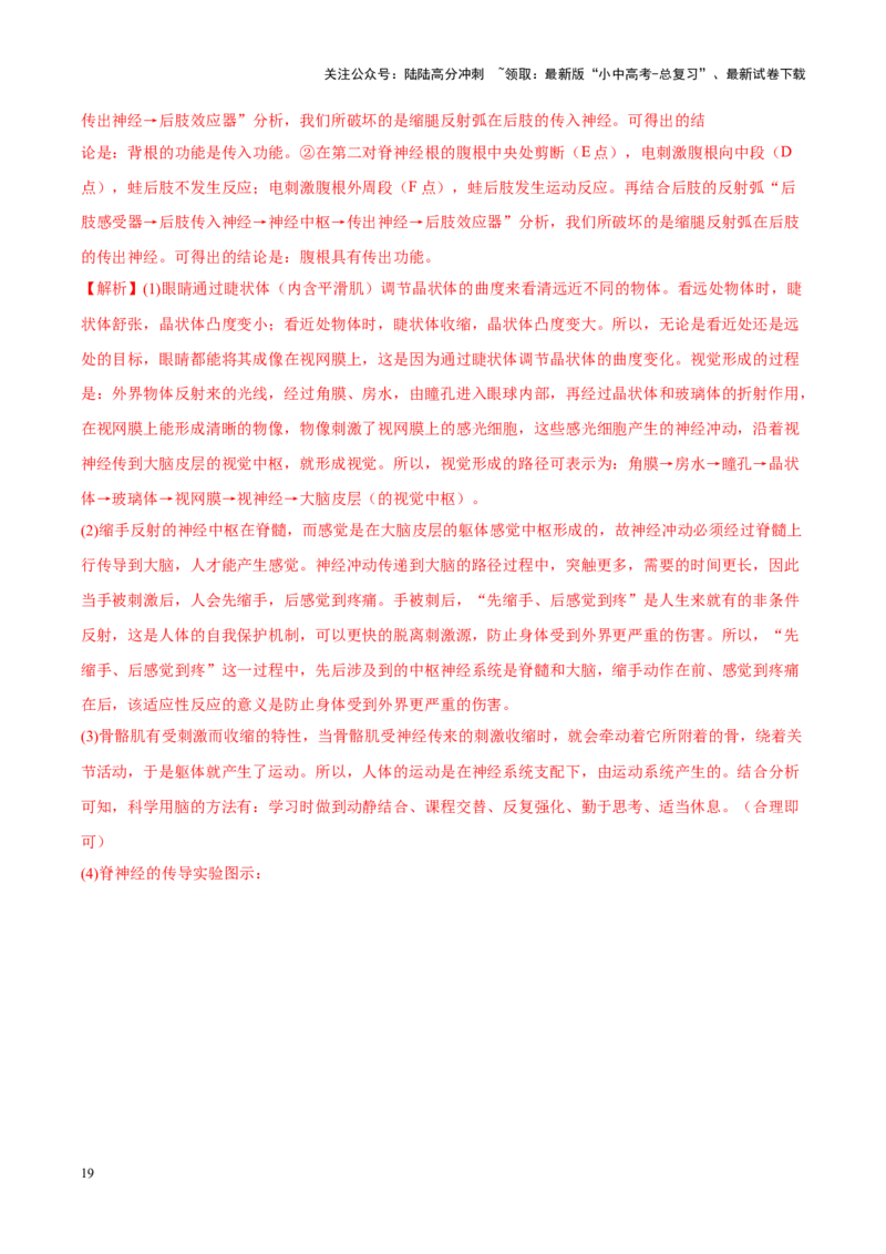 专题08&nbsp;人体生命活动的调节（解析版）_02中考总复习（2026版更新中）_08-生物-中考总复习_2024年中考复习资料_专项复习_完三年（2021-2023）中考生物真题分项汇编（全国通用）