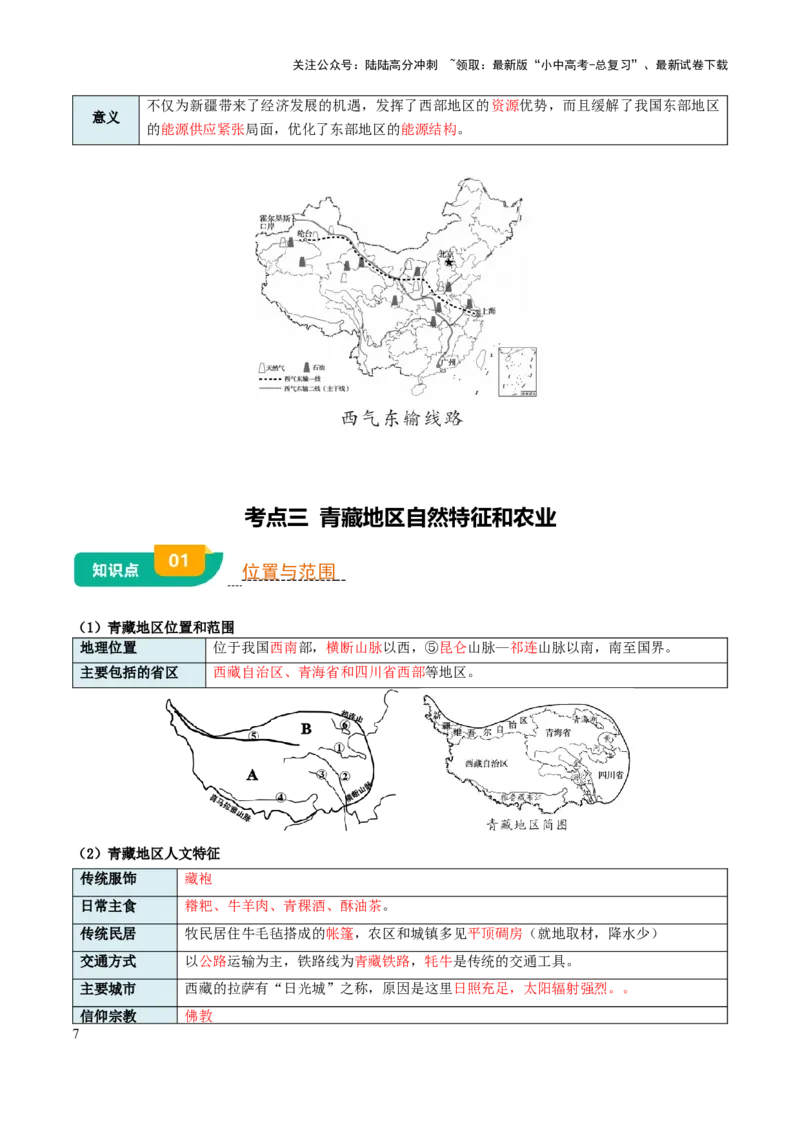 专题15西北地区和青藏地区-2025年中考地理知识点梳理（背诵版）_02中考总复习（2026版更新中）_09-地理-中考总复习_2025中考地理复习资料_2025年中考地理知识点_挖空版+背诵版