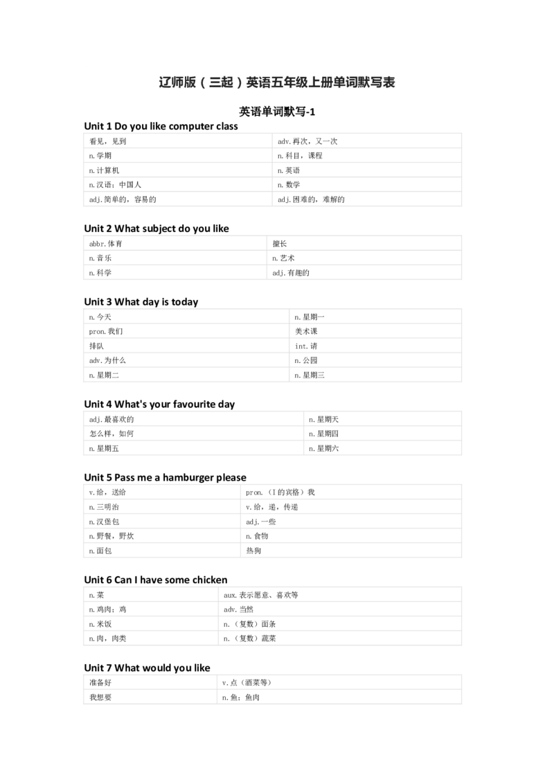 辽师版（三起）英语五年级上册单词默写表_26春四年级上下册人教版_四上英语合集人教版PEP英语四年级上册新教材（教学视频+课件+动画+音频+练习+教案）_17练习资料_辽师版（三起）
