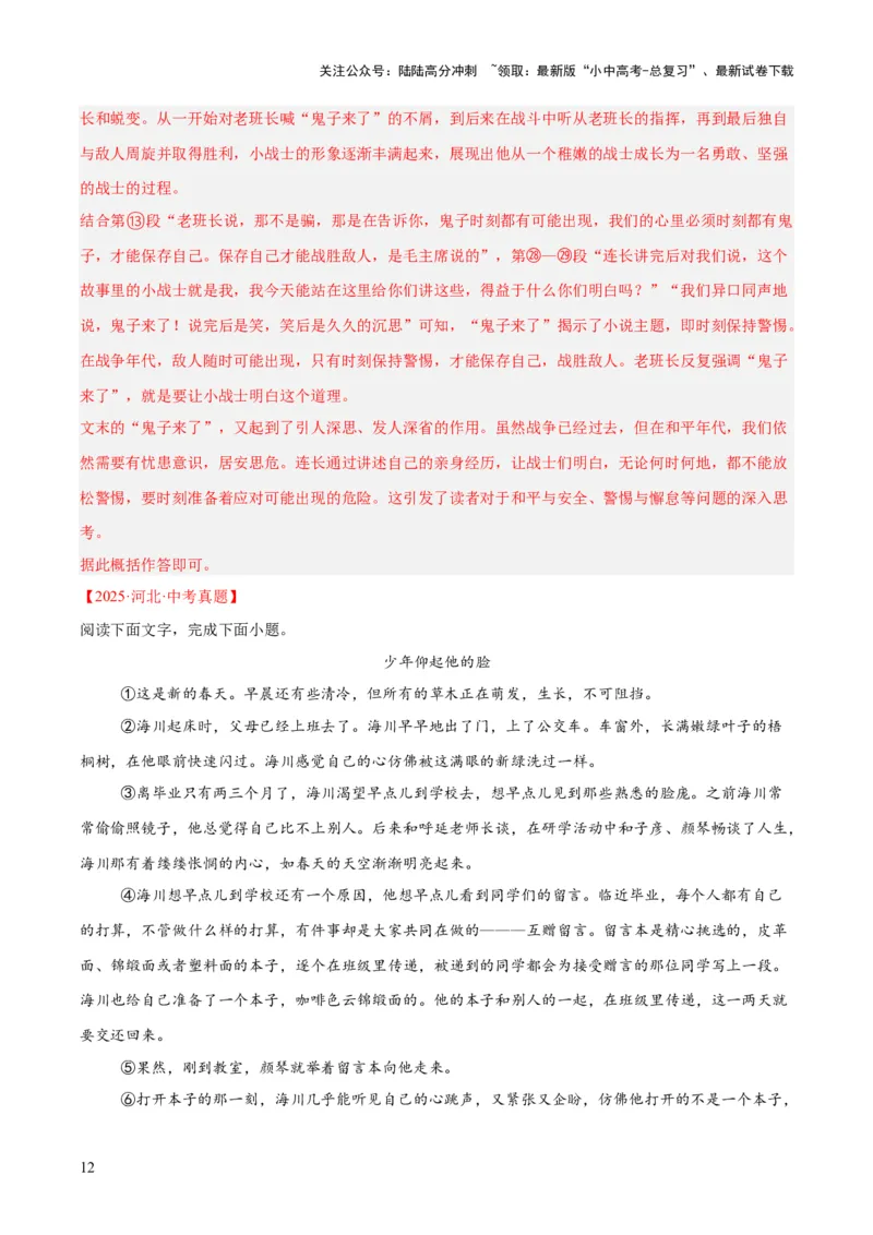 专题17小说阅读（一）（全国通用）（解析版）_02中考总复习（2026版更新中）_01-语文-中考总复习_2026年中考复习（更新中）