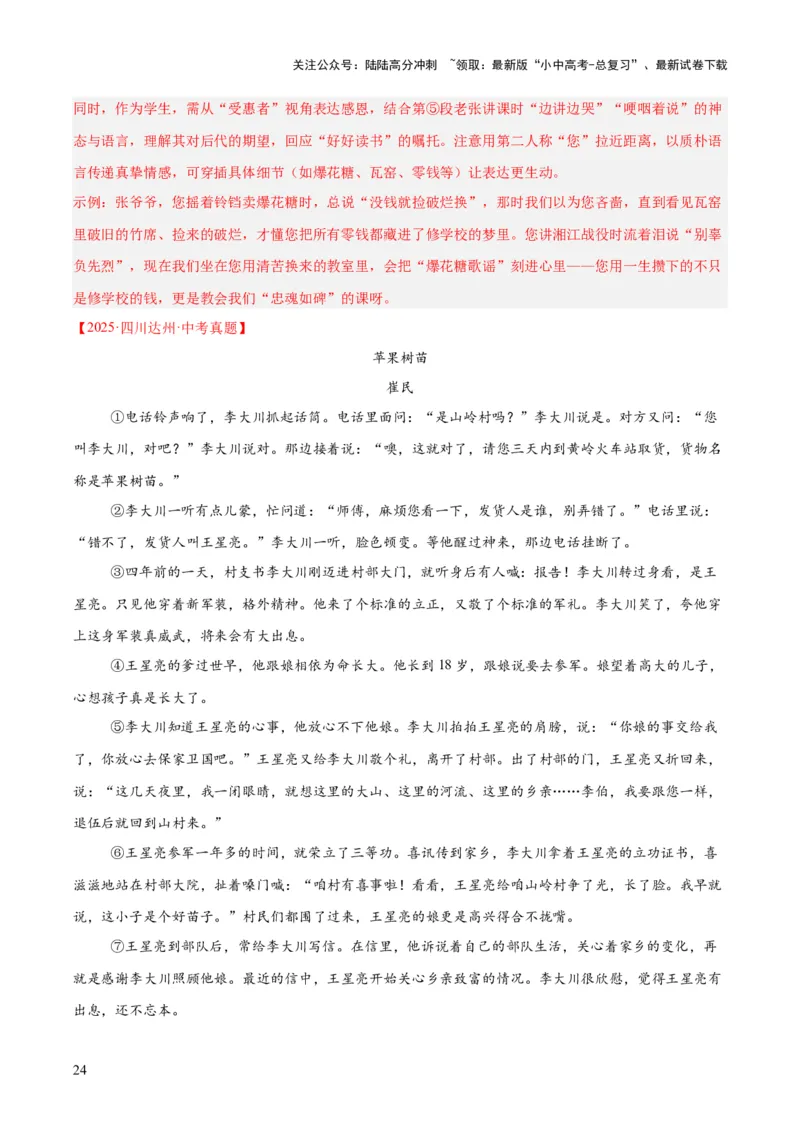 专题17小说阅读（一）（全国通用）（解析版）_02中考总复习（2026版更新中）_01-语文-中考总复习_2026年中考复习（更新中）