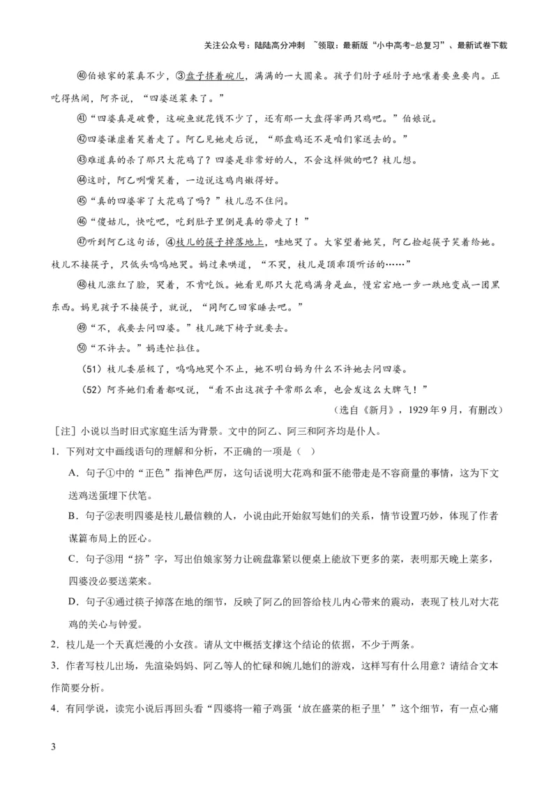 专题17小说阅读（一）（全国通用）（解析版）_02中考总复习（2026版更新中）_01-语文-中考总复习_2026年中考复习（更新中）