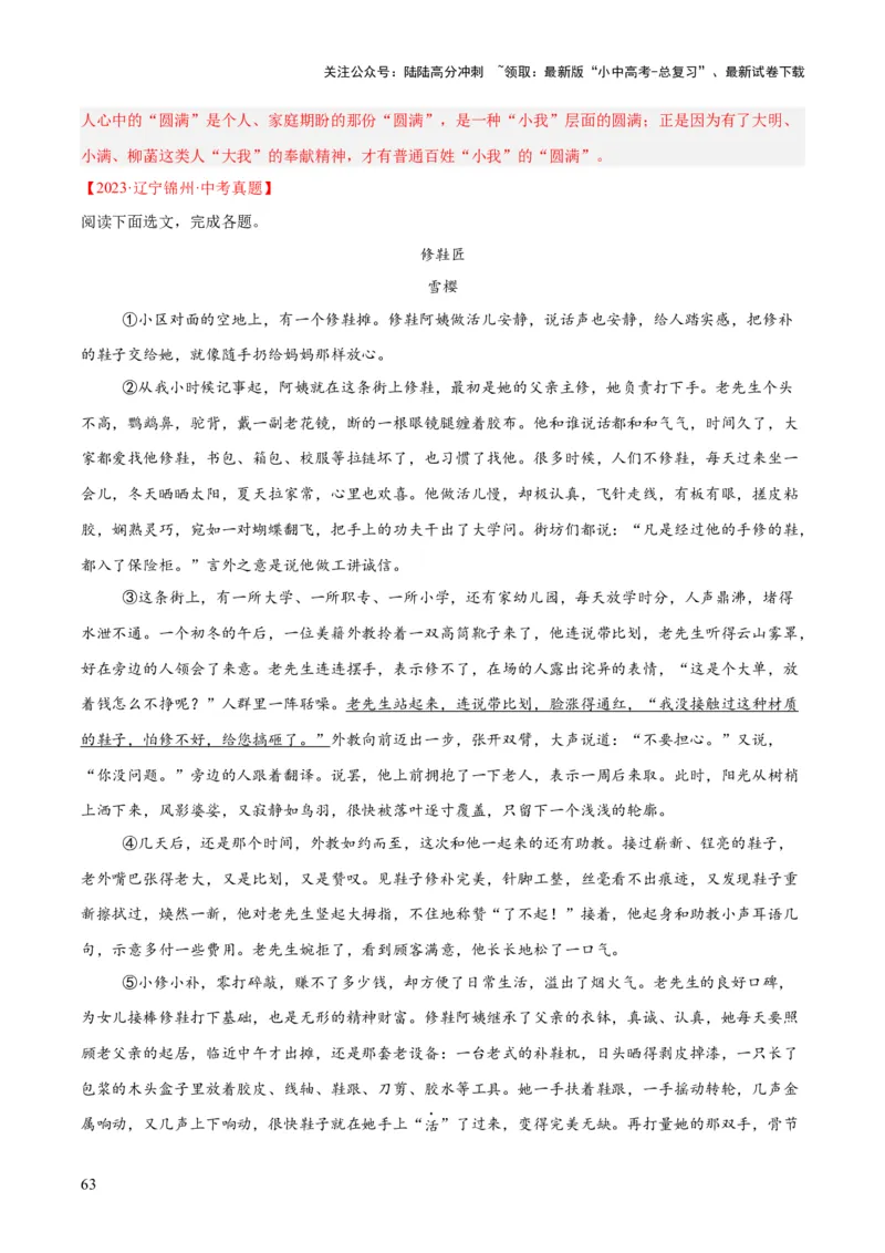 专题17小说阅读（一）（全国通用）（解析版）_02中考总复习（2026版更新中）_01-语文-中考总复习_2026年中考复习（更新中）