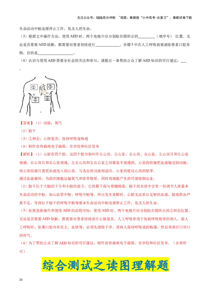 专题07&nbsp;人体内的物质运输和废物排出（解析版）_02中考总复习（2026版更新中）_08-生物-中考总复习_2024年中考复习资料_专项复习_完三年（2021-2023）中考生物真题分项汇编（全国通用）