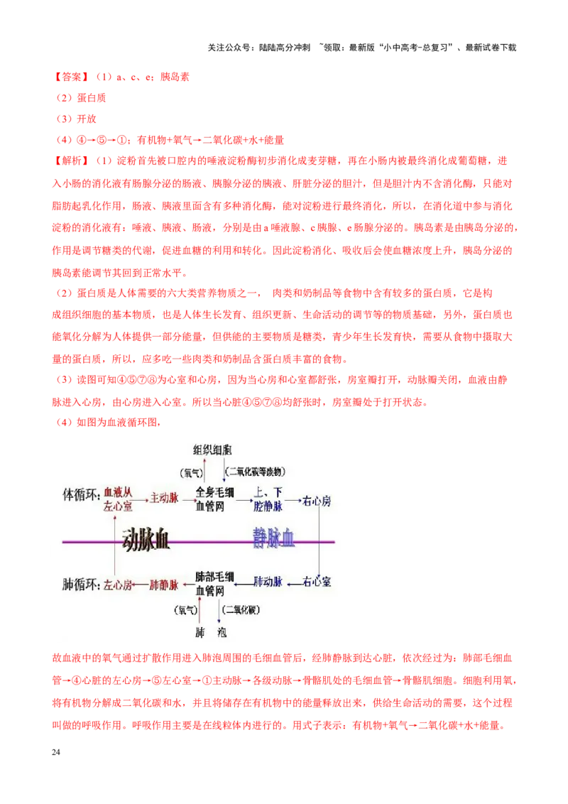 专题07&nbsp;人体内的物质运输和废物排出（解析版）_02中考总复习（2026版更新中）_08-生物-中考总复习_2024年中考复习资料_专项复习_完三年（2021-2023）中考生物真题分项汇编（全国通用）