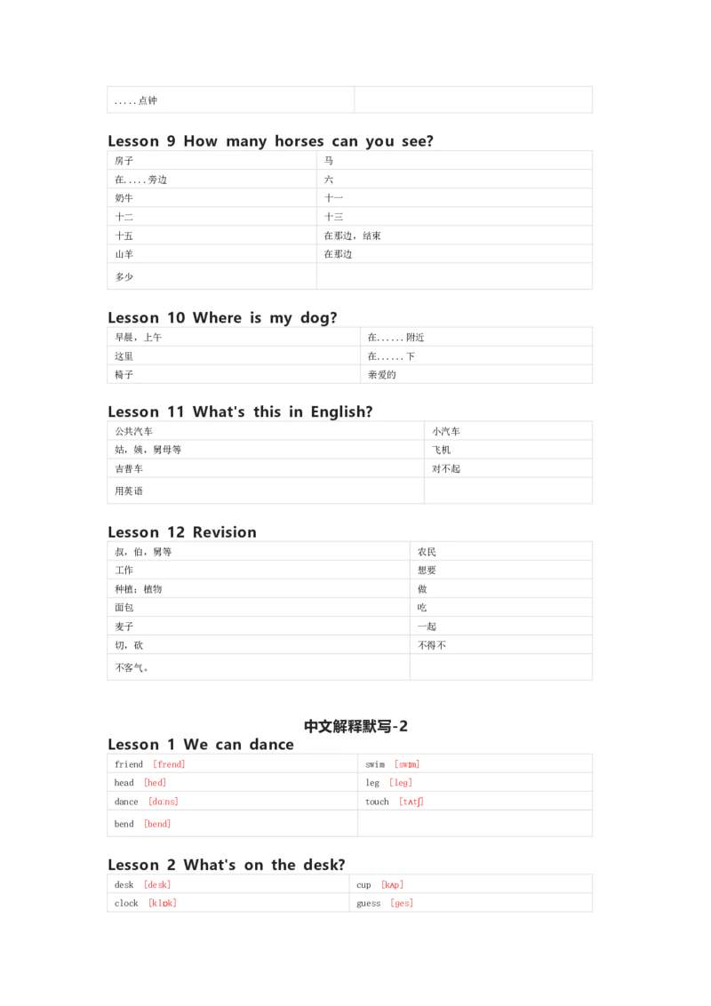 科普版英语四年级上册单词默写表_26春四年级上下册人教版_四上英语合集人教版PEP英语四年级上册新教材（教学视频+课件+动画+音频+练习+教案）_17练习资料_《小学英语单词默写表》