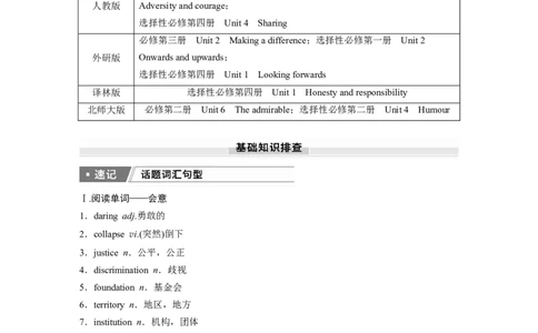 2025届高中英语一轮话题复习（学生版）：主题一人与自我　语境8　优秀品行，正确的人生态度，公民义务与社会责任_03高考英语_2025年新高考资料_一轮复习