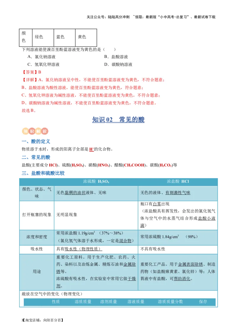 专题07常见的酸和碱（解析版）_02中考总复习（2026版更新中）_05-化学-中考总复习_2024年中考复习资料_一轮复习资料_完口袋书2024年中考化学一轮复习知识清单