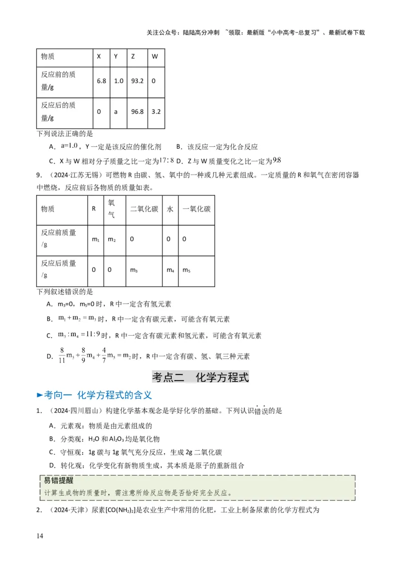 专题11质量守恒定律（原卷版）_02中考总复习（2026版更新中）_05-化学-中考总复习_2025年中考复习资料_备战2025年中考化学真题题源解密