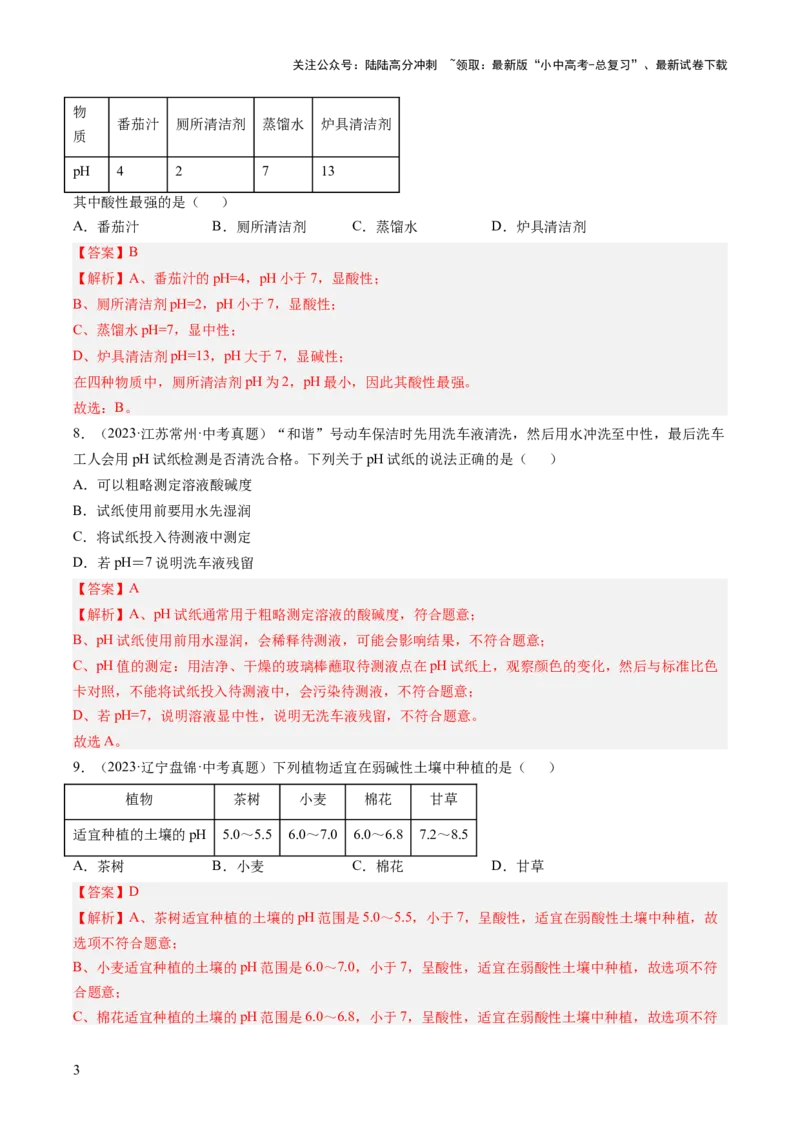 专题08常见的酸和碱（解析版）-好题汇编三年（2022-2024）中考化学真题分类汇编（全国通用）_02中考总复习（2026版更新中）_05-化学-中考总复习_2025年中考复习资料