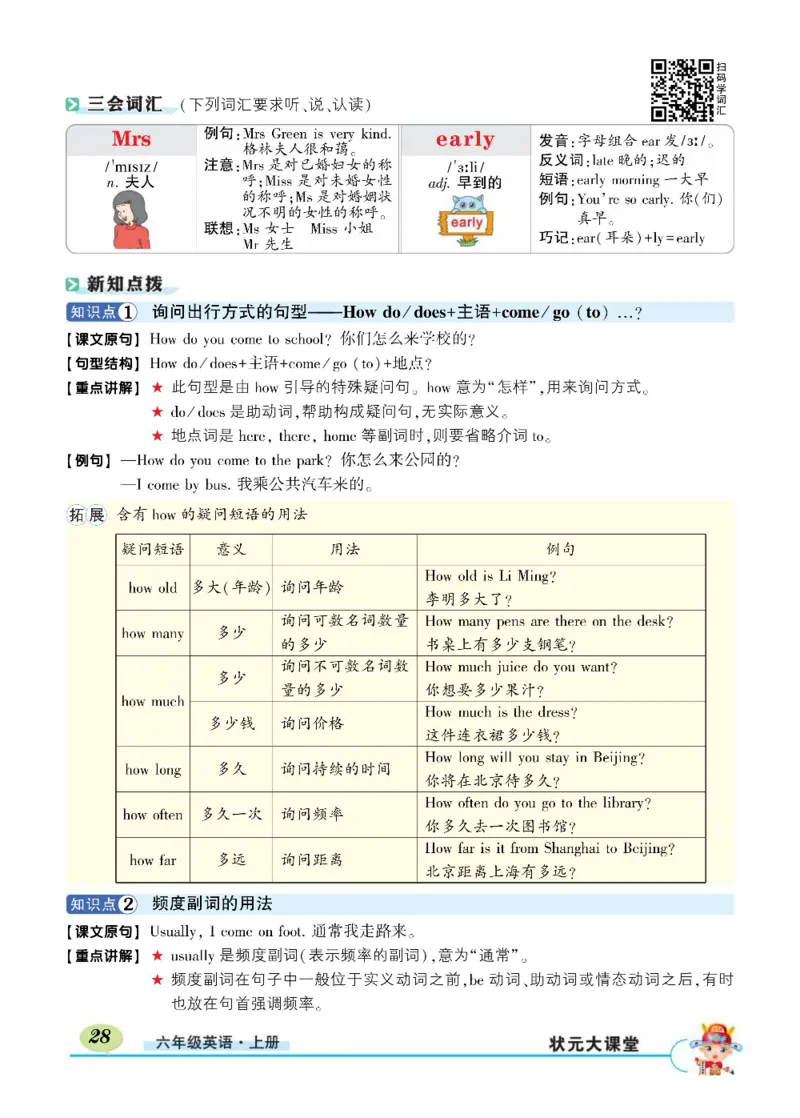 状元大课堂六年级上册英语人教PEP版正文_26春四年级上下册人教版_四上英语合集人教版PEP英语四年级上册新教材（教学视频+课件+动画+音频+练习+教案）_17练习资料_《状元导学案》