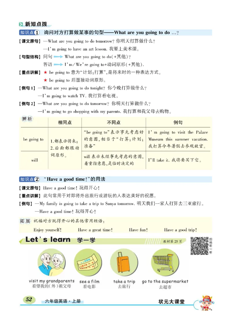 状元大课堂六年级上册英语人教PEP版正文_26春四年级上下册人教版_四上英语合集人教版PEP英语四年级上册新教材（教学视频+课件+动画+音频+练习+教案）_17练习资料_《状元导学案》