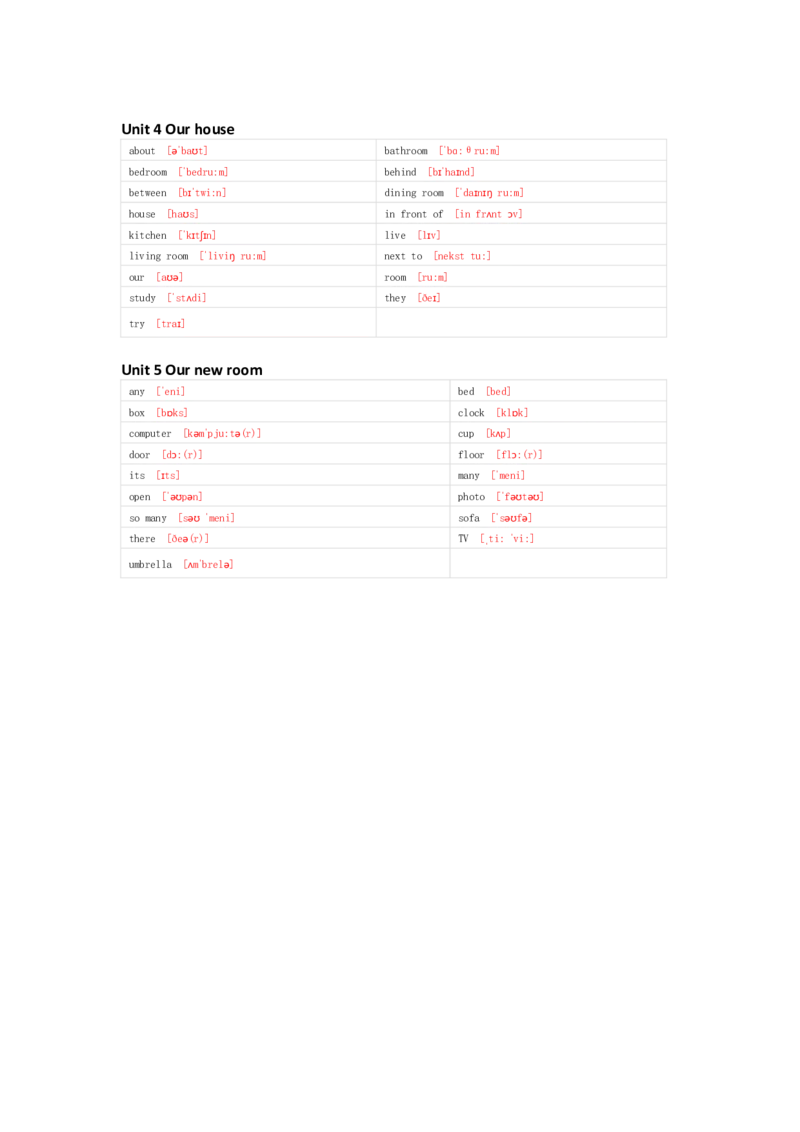 重大版英语五年级上册单词默写表_26春四年级上下册人教版_四上英语合集人教版PEP英语四年级上册新教材（教学视频+课件+动画+音频+练习+教案）_17练习资料_《小学英语单词默写表》