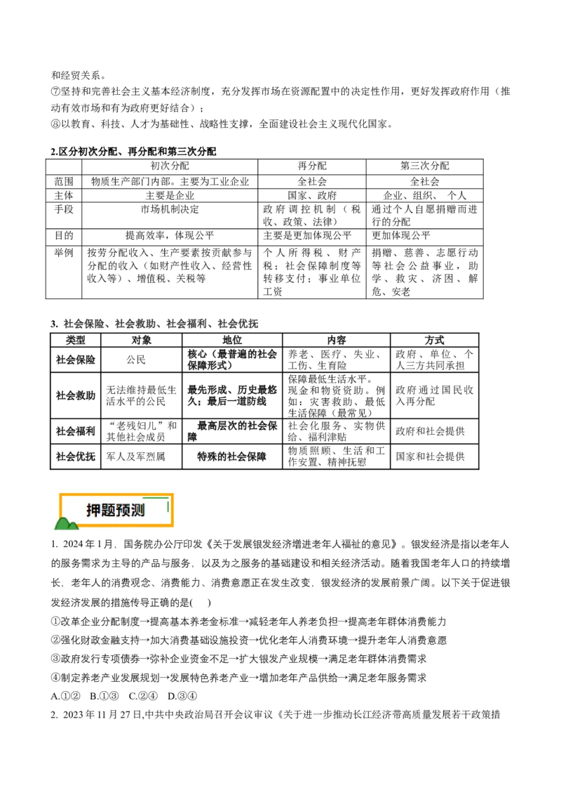 押第4题经济发展与社会进步（原卷版）_8.2025政治总复习_2024年新高考资料_5.2024三轮冲刺_备战2024年高考政治临考题号押题（辽宁、黑龙江、吉林专用）323375917