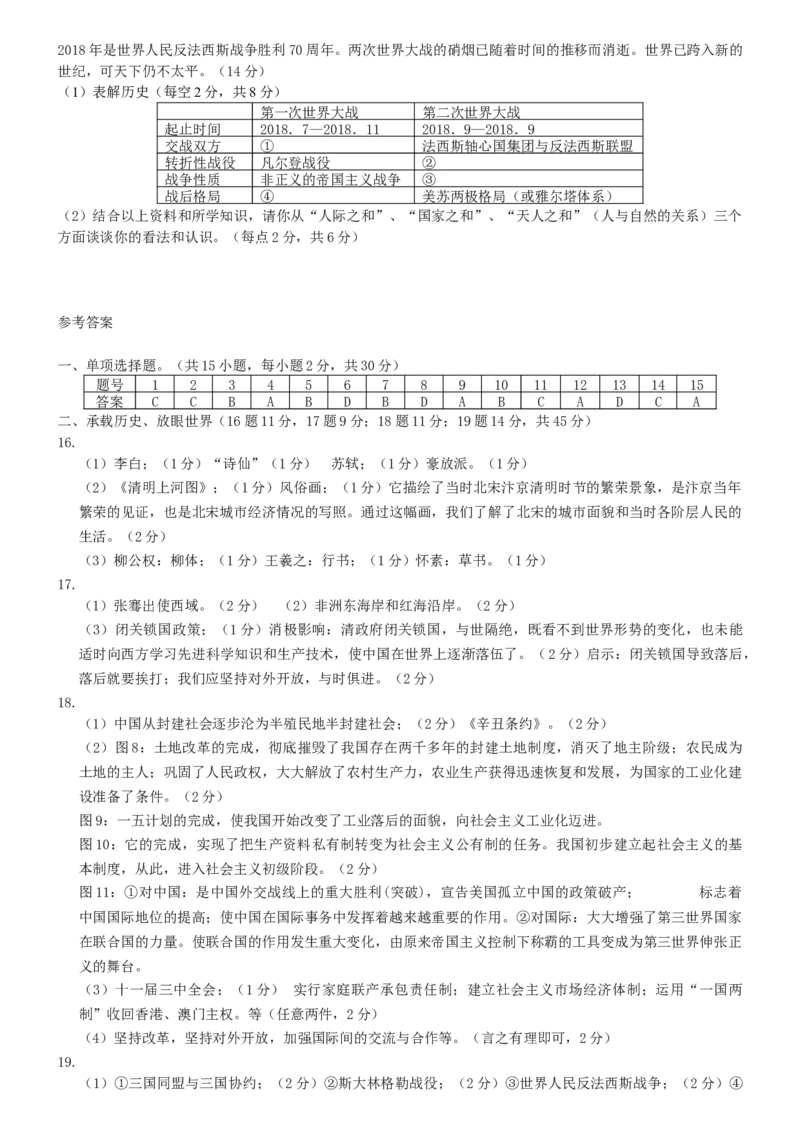 2019年贵州省六盘水市中考历史真题（解析卷）_贵州中考_六盘水_6.六盘水中考历史（2015-2024）缺23