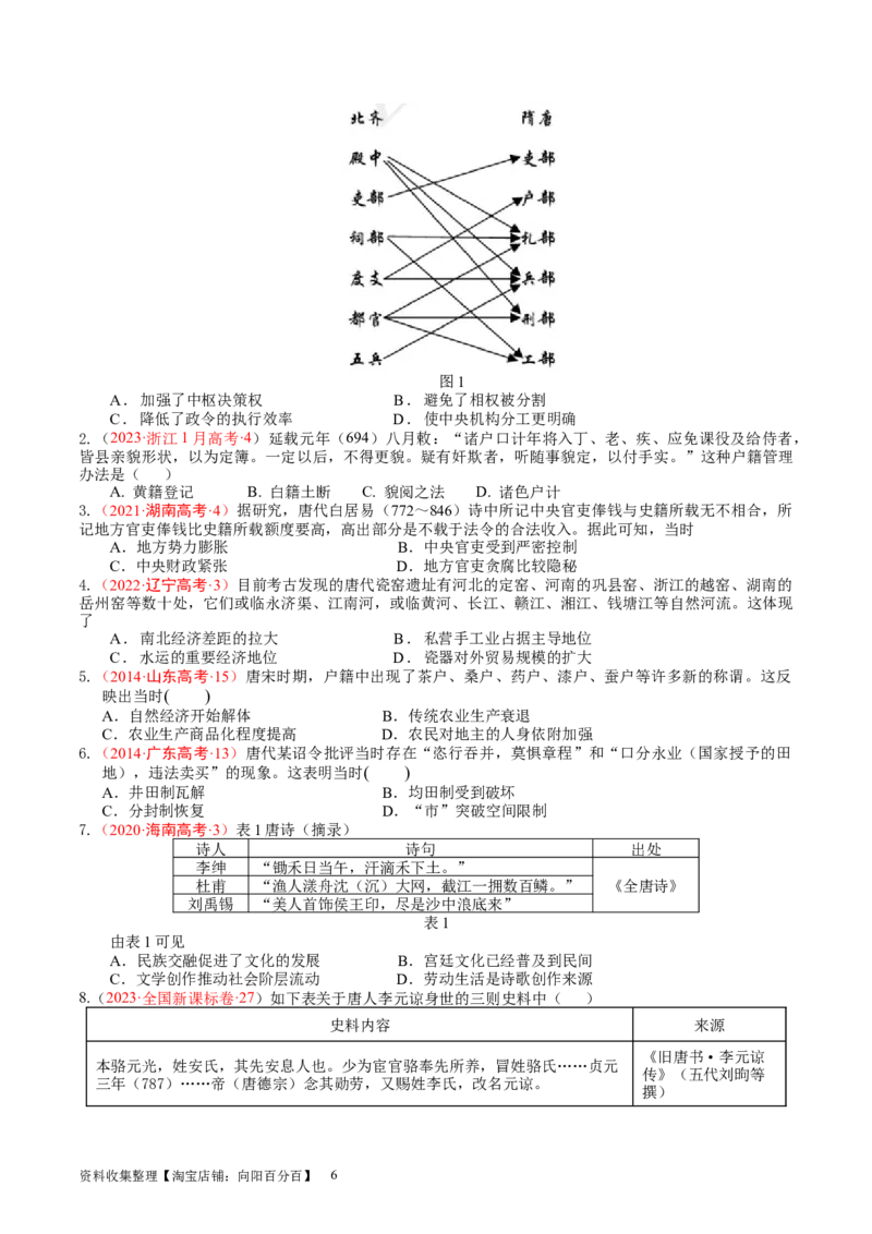 专题03隋唐统一多民族封建国家的发展（好题过关）（原卷版）_07高考历史_通用版（老高考）复习资料_2024年复习资料_完备战2024年高考历史一轮复习考点帮（全国通用）_中国古代史