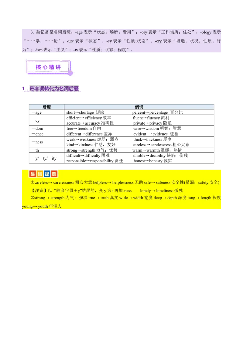 专题01名词、数词（讲义）（原卷版）_03高考英语_2025年新高考资料_二轮复习_上好课2025年高考英语二轮复习讲练测（新高考通用）3378522_第三部分语法知识