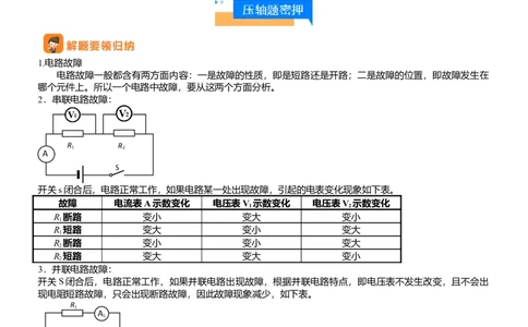 压轴题03电路故障综合（原卷版）_02中考总复习（2026版更新中）_04-物理-中考总复习_2024年中考复习资料_三轮复习_2024年中考物理压轴题专项训练（全国通用）