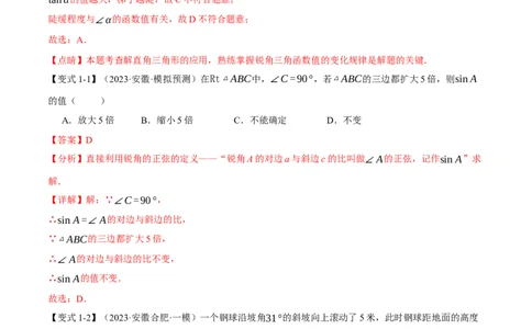 专题38锐角三角函数及其应用二十个题型（举一反三）（解析版）_02中考总复习（2026版更新中）_02-数学-中考总复习_2024年中考复习资料_一轮复习资料_教师版（含答案解析）