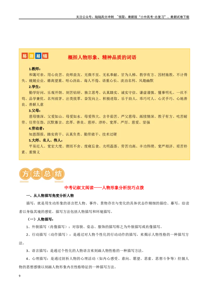 第21讲分析人物形象（讲义）-2024年中考语文一轮复习讲练测（全国通用）（原卷版）_02中考总复习（2026版更新中）_01-语文-中考总复习_2024年中考资料_一轮复习_2024一轮复习课件+讲义+练习