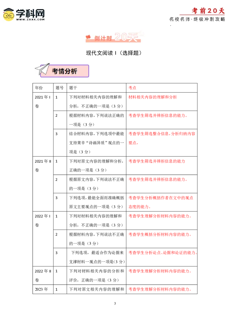 语文（一）-2024年高考考前20天终极冲刺攻略_2024高考押题卷_62024学科网全系列_21学科网高考考前终极攻略_语文-2024年高考考前20天终极冲刺攻略