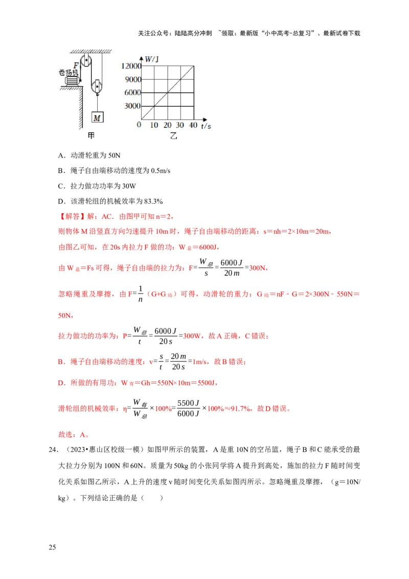 图像题03简单机械、机械效率（解析版）_02中考总复习（2026版更新中）_04-物理-中考总复习_2024年中考复习资料_二轮复习_（讲义+练习）2024年中考物理二轮题型专项复习