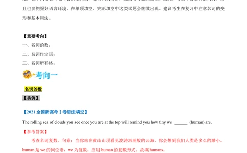 专题03-名词（解析版）-备战2022年新高考英语一轮复习考点一遍过_03高考英语_新高考复习资料_2022年新高考资料_2022年新高考英语一轮复习_备战2022年新高考英语一轮复习考点帮7.14更新