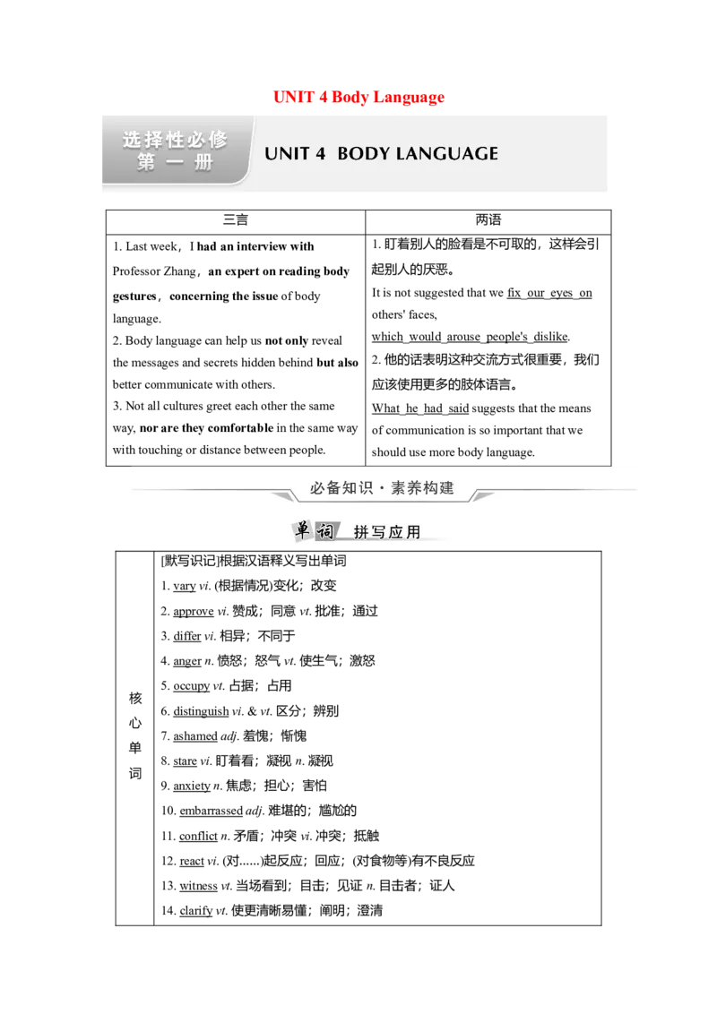 Unit4BodyLanguage教案_03高考英语_新高考复习资料_2022年新高考资料_2022年新高考英语一轮复习_2022届一轮复习（人教版）讲练结合7.23更新_选择性必修一Unit4BodyLanguage