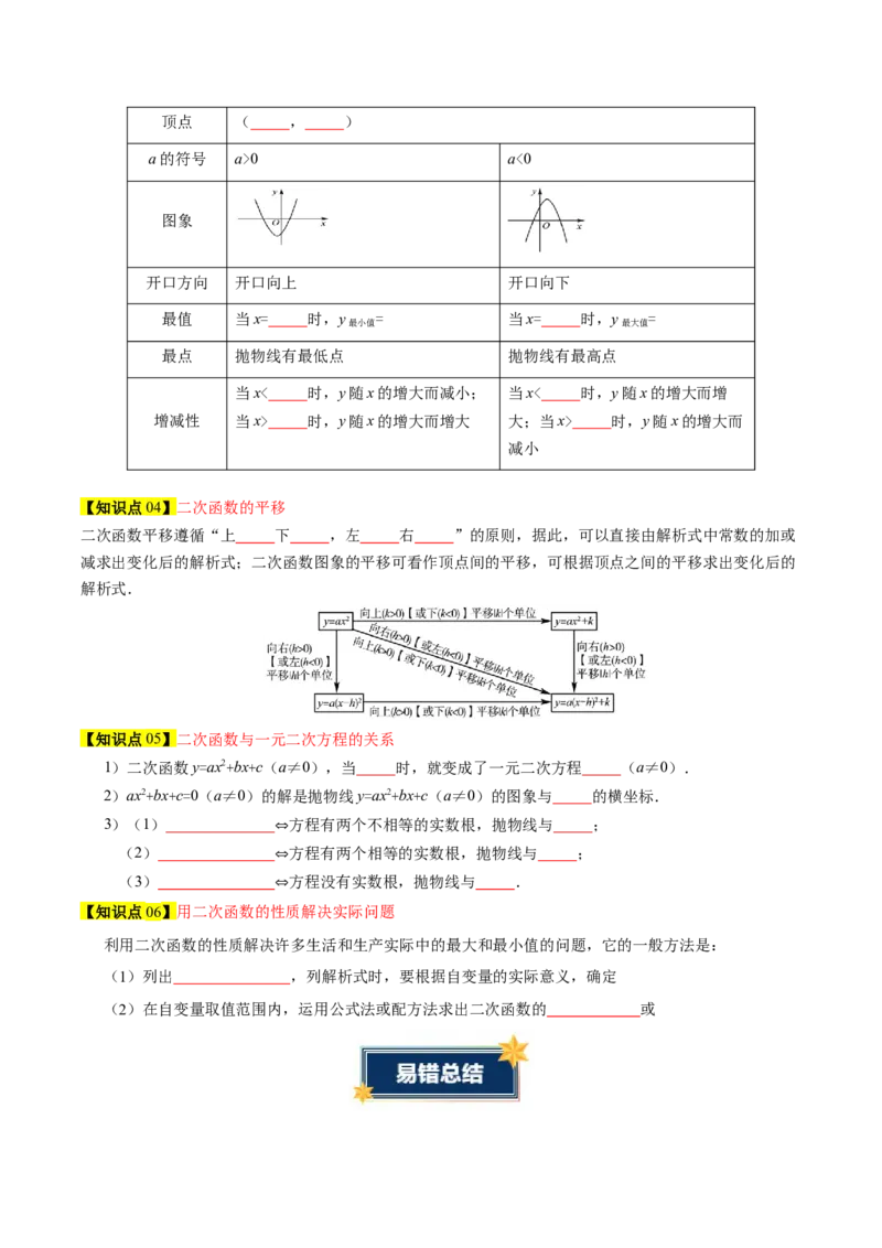 第二十二章二次函数（知识清单）（学生版）_初中数学_九年级数学上册（人教版）_知识点汇总-U105_2026版