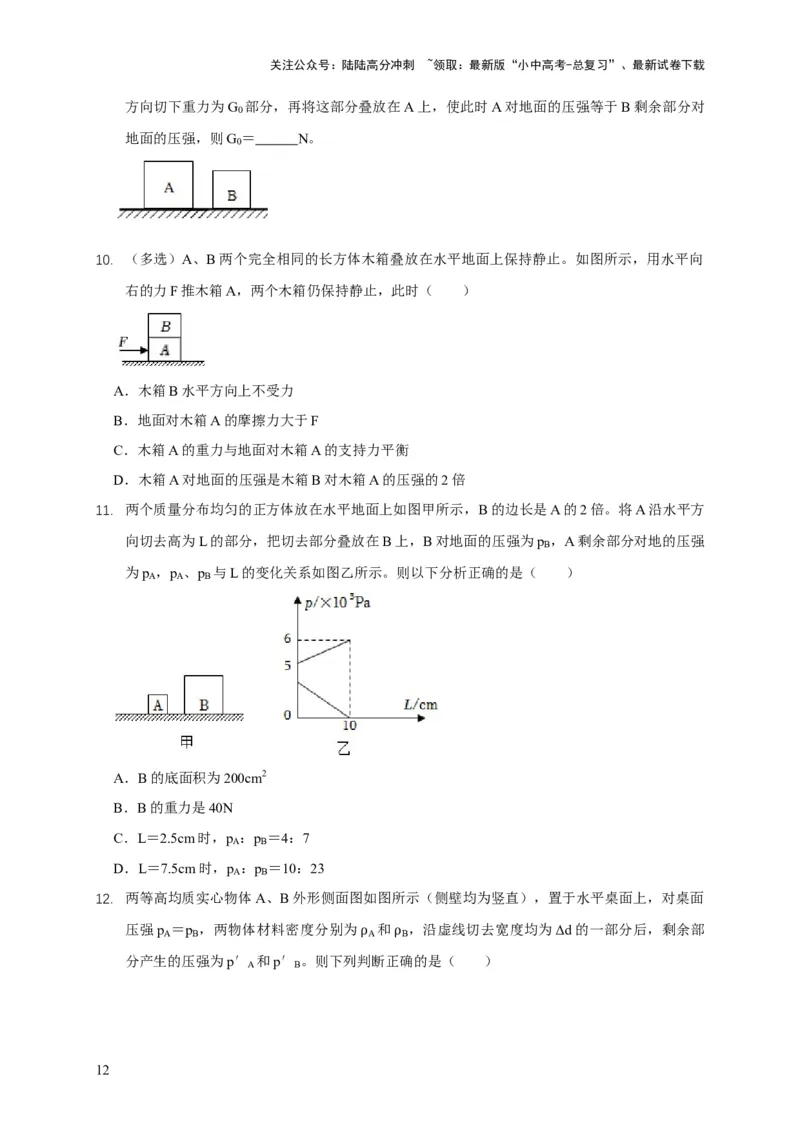易错点08理解压力、压强的定义去分析压强叠放（切割）问题（4陷阱点5题型）（原卷版）_02中考总复习（2026版更新中）_04-物理-中考总复习_2025年中考复习资料