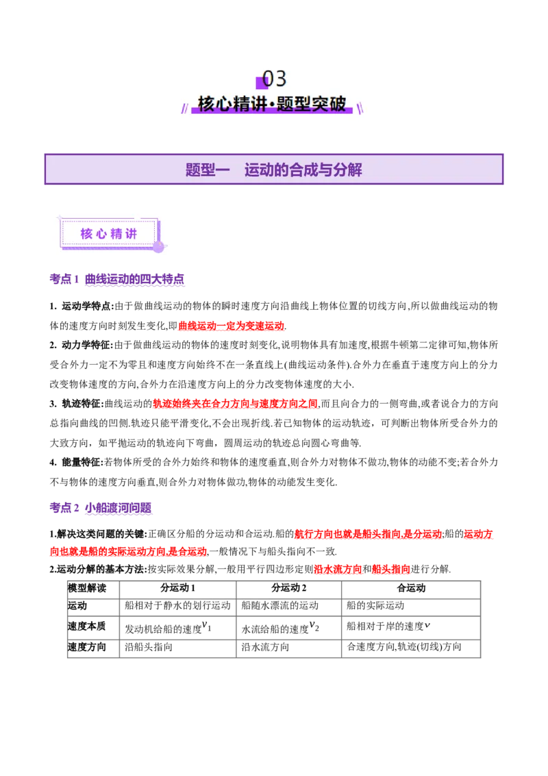 专题03力与曲线运动（讲义）（原卷版）_03高考英语_2025年新高考资料_二轮复习_01高考语文等多个文件_上好课2025年高考物理二轮复习讲练测（新高考通用）
