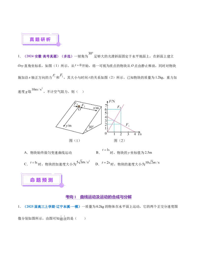 专题03力与曲线运动（讲义）（原卷版）_03高考英语_2025年新高考资料_二轮复习_01高考语文等多个文件_上好课2025年高考物理二轮复习讲练测（新高考通用）