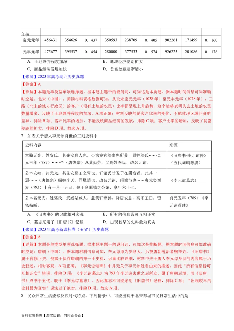 专题03唐宋元变革（解析版）_07高考历史_通用版（老高考）复习资料_2024年复习资料_完五年（2019-2023）高考历史真题分项汇编（全国通用）