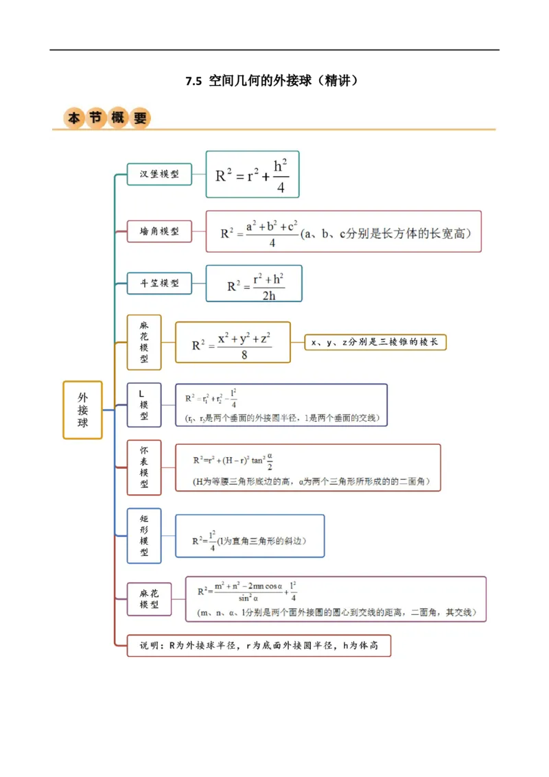 7.5空间几何的外接球（精讲）（学生版）_02高考数学_新高考复习资料_2024年新高考资料_一轮复习资料_完2024年高考数学一轮复习一隅三反系列（新高考）_学生版