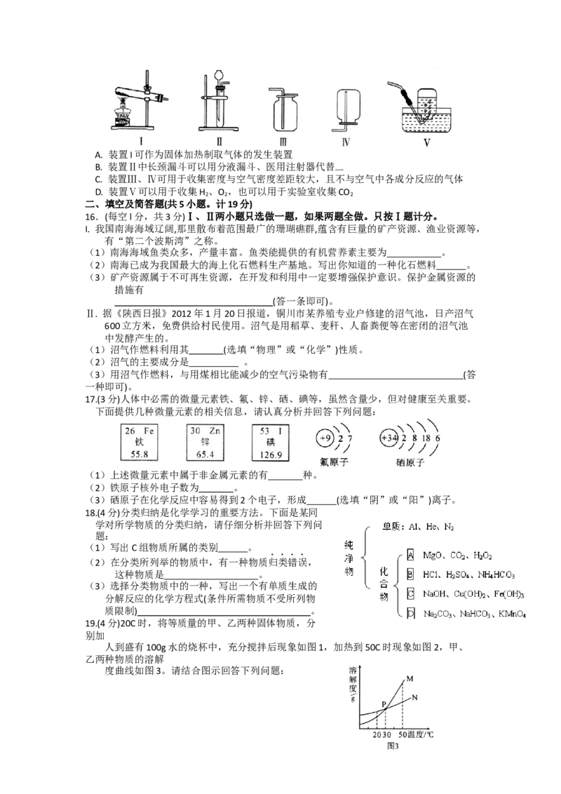 2012年陕西省中考化学真题及答案_陕西_5.陕西中考化学（2008-2025）