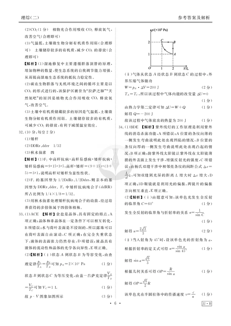 调研卷B理综答案_2024高考押题卷_17衡水（老高考）_衡水金卷先享题旧教材旧高考调研卷_答案