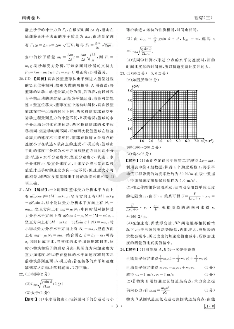 调研卷B理综答案_2024高考押题卷_17衡水（老高考）_衡水金卷先享题旧教材旧高考调研卷_答案