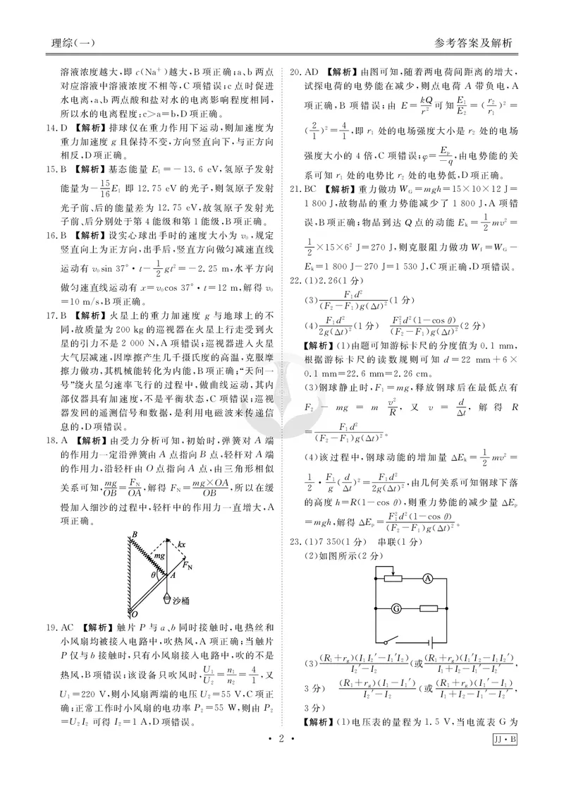 调研卷B理综答案_2024高考押题卷_17衡水（老高考）_衡水金卷先享题旧教材旧高考调研卷_答案