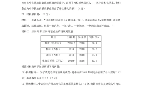 2019年贵州省铜仁市中考历史试题及答案_贵州中考_7.贵州中考历史（2008-2024）_铜仁历史17-24