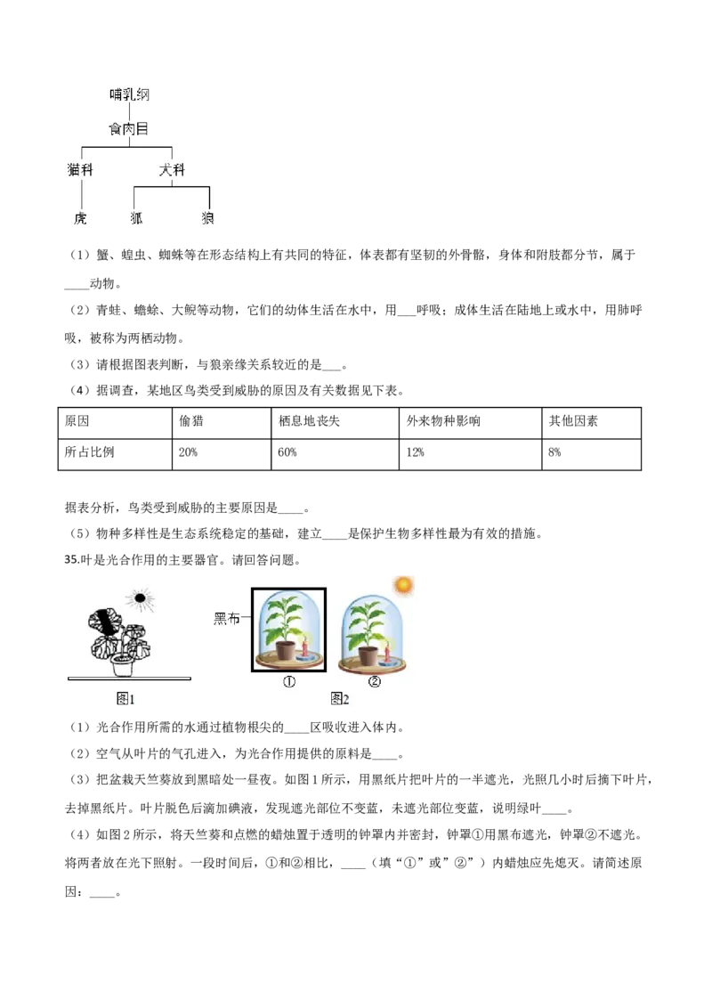 2019年陕西省中考生物真题（空白卷）_陕西_6.陕西中考生物（2016-2025）