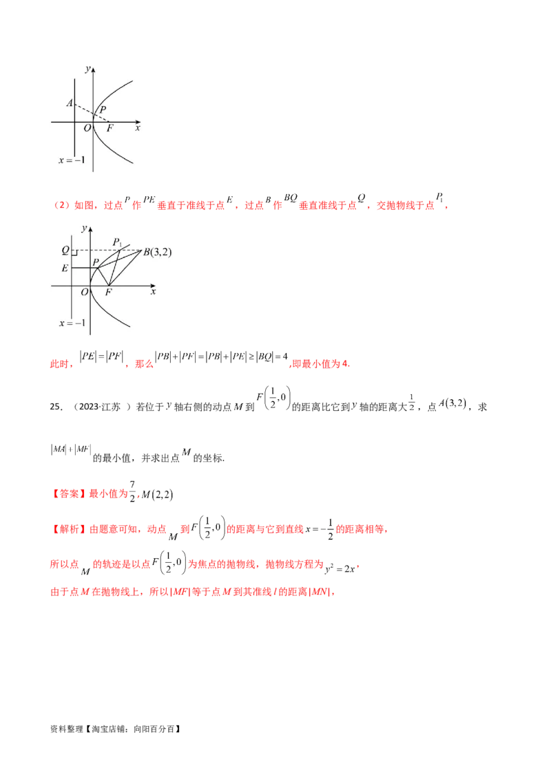 9.4抛物线（精练）（教师版）_02高考数学_新高考复习资料_2024年新高考资料_一轮复习资料_完2024年高考数学一轮复习一隅三反系列（新高考）