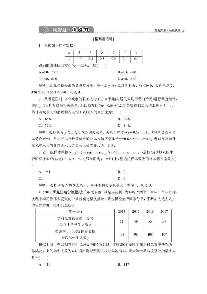 3第3讲　变量间的相关关系、统计案例　新题培优练_02高考数学_新高考复习资料_2022年新高考资料_2022年一轮复习各版本_1.新高考2022年高考数学一轮复习_第十一章　统计与统计案例