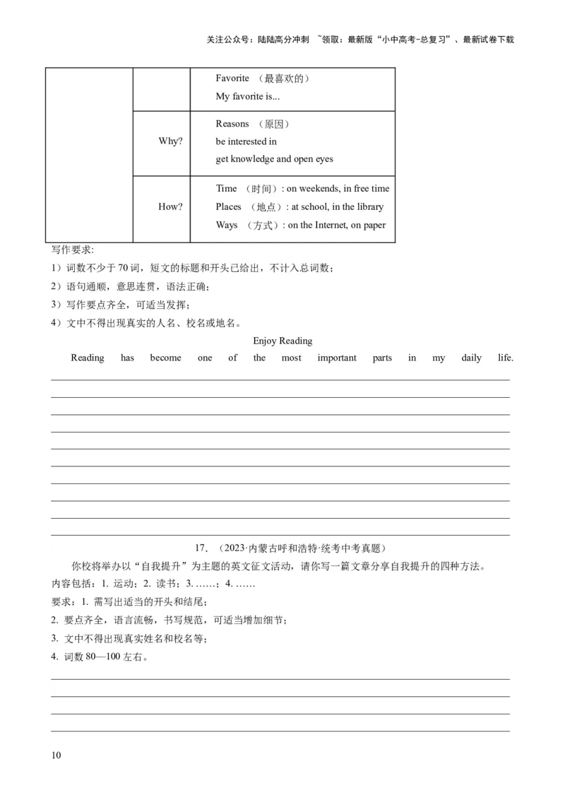 第25讲书面表达之提纲作文（练习）-2024年中考英语一轮复习讲练测（全国通用）（原卷版）_02中考总复习（2026版更新中）_03-英语-中考总复习_2024年中考复习资料_一轮复习