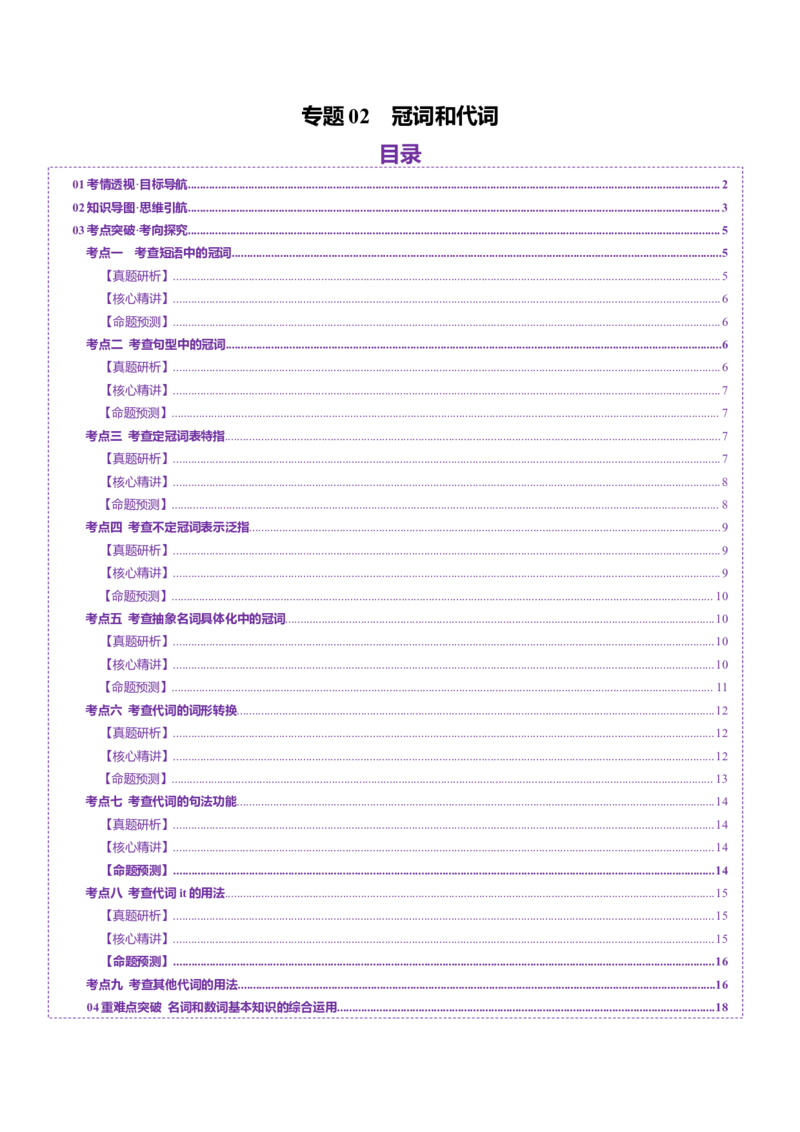 专题02冠词和代词（讲义）（原卷版）_02高考数学_2025年新高考资料_二轮复习_01高考语文等多个文件_上好课2025年高考英语二轮复习讲练测（新高考通用）_第三部分语法知识