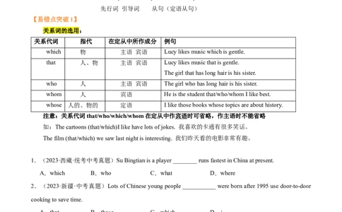 易错点01定语从句（学生版）_02中考总复习（2026版更新中）_03-英语-中考总复习_2024年中考复习资料_专项复习资料_❤备战2024年中考英语满分冲刺之易错题轻松突破