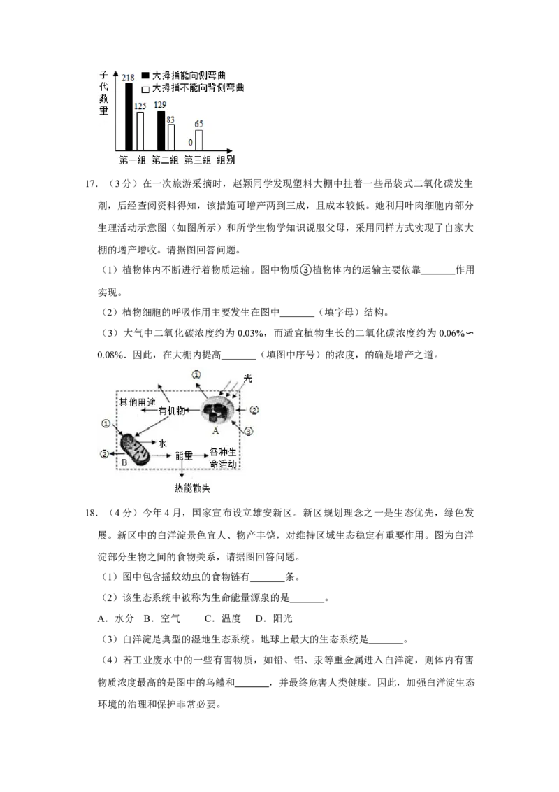 2017年河北省中考生物试题（原卷版）_河北中考_6.河北生物2015-2024年卷