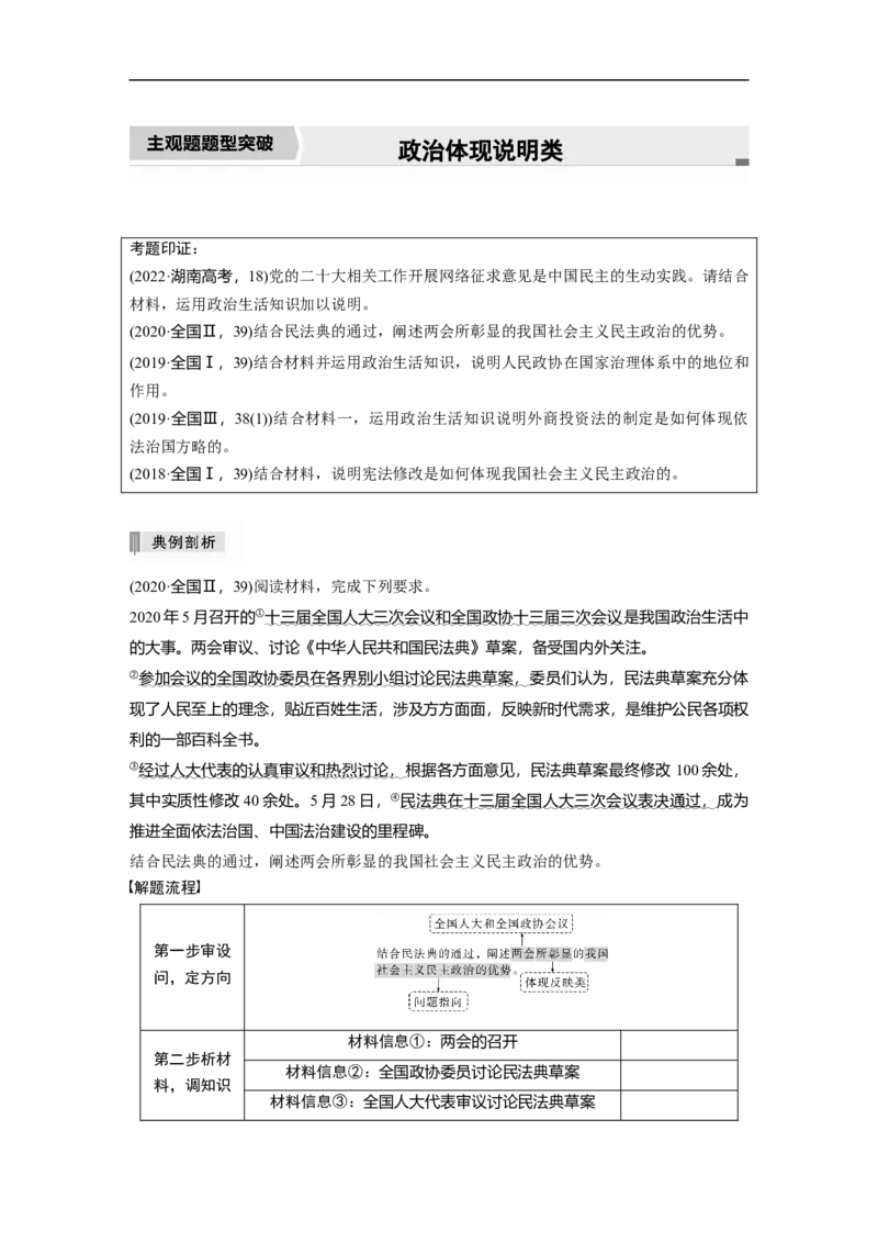 专题6　主观题题型突破　政治体现说明类_8.2025政治总复习_2023年新高考资料_二轮复习_2023年高考政治二轮复习讲义+课件（新高考版）_2023年高考政治二轮复习讲义（新高考版）_学生版