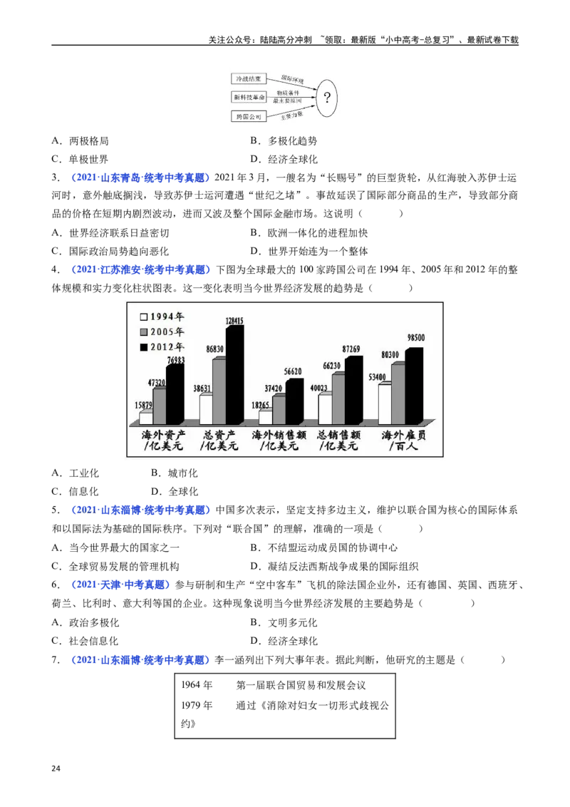 第20课联合国与世界贸易组织（原卷版）_02中考总复习（2026版更新中）_06-历史-中考总复习_2024年中考复习资料_专项复习资料_完三年（2021-2023）中考历史真题分项汇编（全国通用）