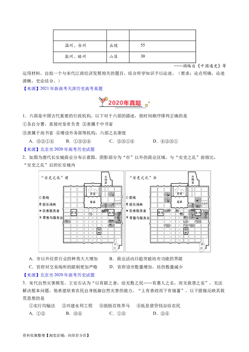 专题03唐宋元变革（原卷版）_07高考历史_通用版（老高考）复习资料_2024年复习资料_完五年（2019-2023）高考历史真题分项汇编（全国通用）