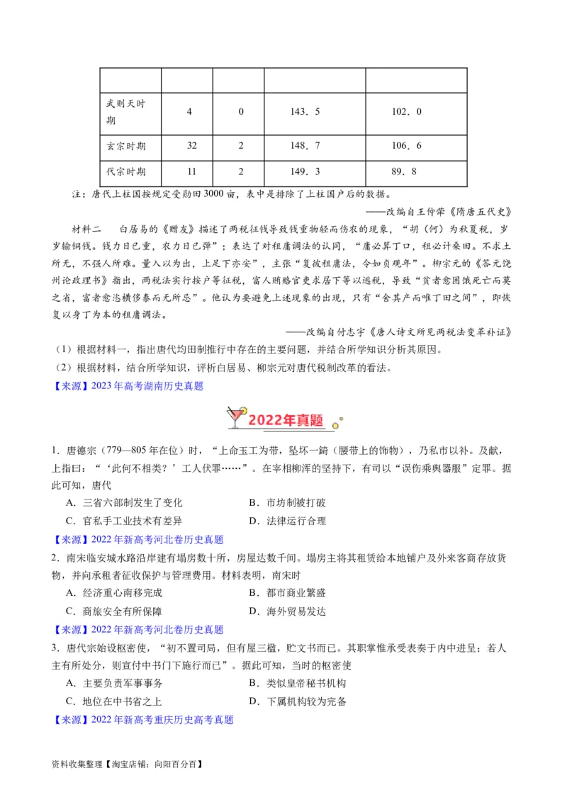 专题03唐宋元变革（原卷版）_07高考历史_通用版（老高考）复习资料_2024年复习资料_完五年（2019-2023）高考历史真题分项汇编（全国通用）